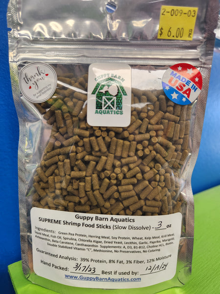 Guppy Barn Aquatics - SUPREME Shrimp Food Sticks with Calcium (New Formula)