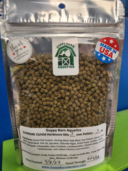 Guppy Barn Aquatics - SUPREME Cichlid Herbivore Mix 3mm Pellets