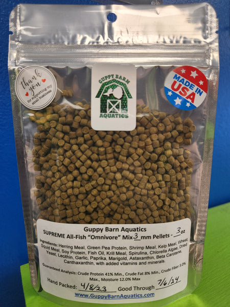 Guppy Barn Aquatics - SUPREME All-Fish Omnivore Mix 3mm Sinking Pellets