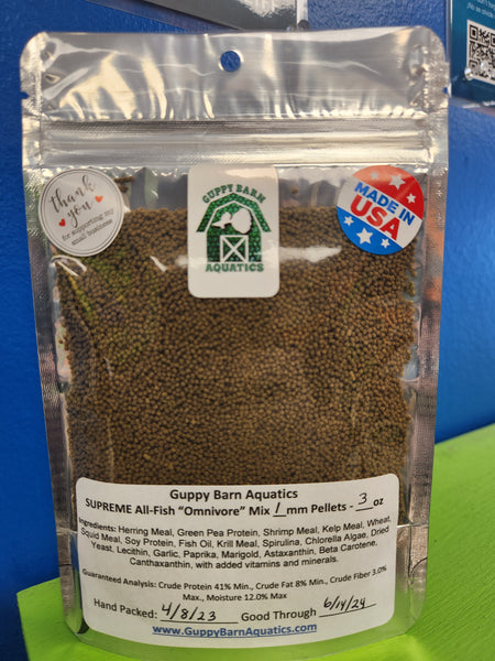 Guppy Barn Aquatics - SUPREME All-Fish Omnivore Mix 1mm Sinking Pellets
