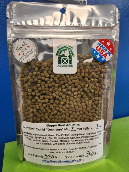 Guppy Barn Aquatics - SUPREME Cichlid Omnivore Mix 3mm (Sinking Pellet)