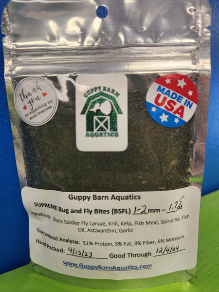 Guppy Barn Aquatics - SUPREME Bug and Fly Bites (Black Soldier Fly Larvae) 1-2mm