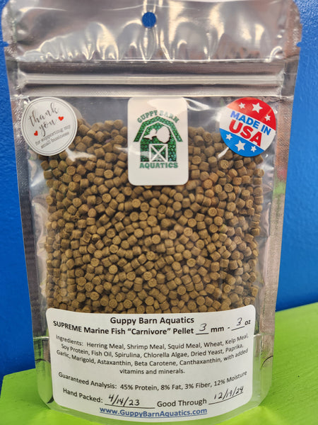 Guppy Barn Aquatics - SUPREME Marine Fish Carnivore Mix 3mm (Sinking Pellet) Food