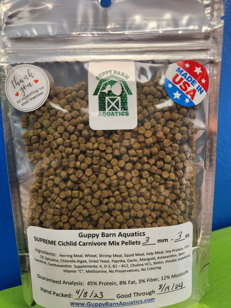 Guppy Barn Aquatics - SUPREME Cichlid Carnivore Mix 3mm (Sinking Pellet)