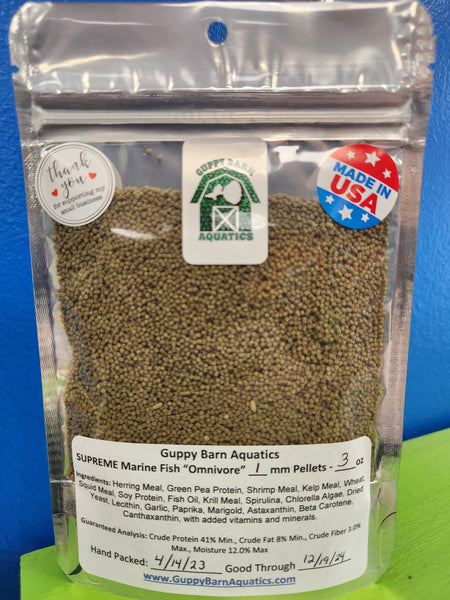 Guppy Barn Aquatics - SUPREME Marine Fish Omnivore Mix 1mm Sinking Pellets Food