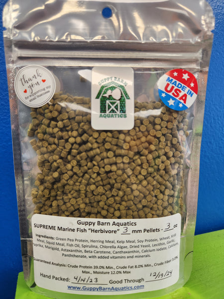 Guppy Barn Aquatics - SUPREME Marine Fish Herbivore Mix 3mm Pellet Food